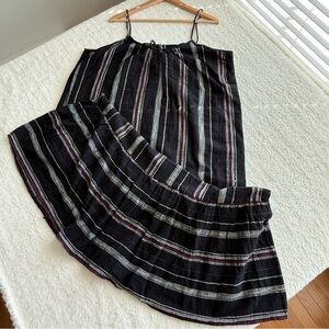 NWOT Women's Adjustable Spaghetti Strap Maxi Cotton Dress, Striped Black, XL